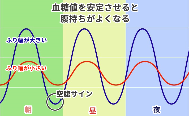 血糖値を安定させると腹持ちがよくなる