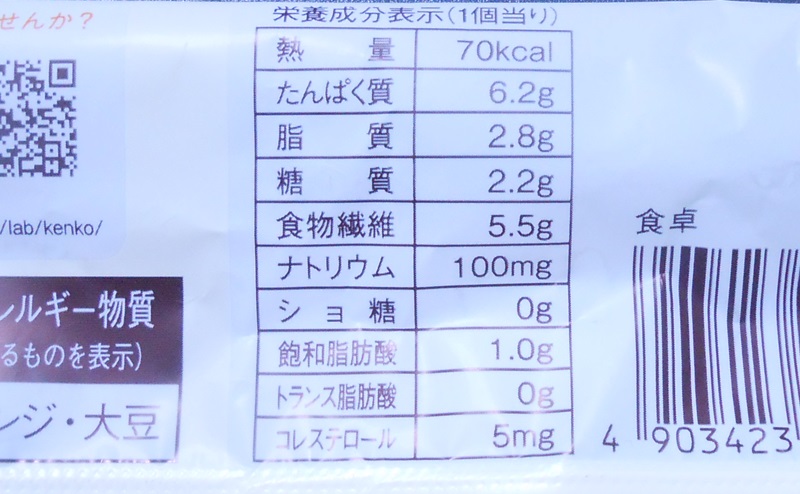 ブランパンの栄養成分表示