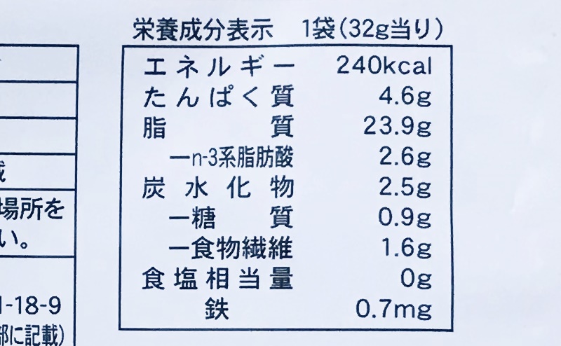 【ローソン】素焼きくるみの栄養成分表示