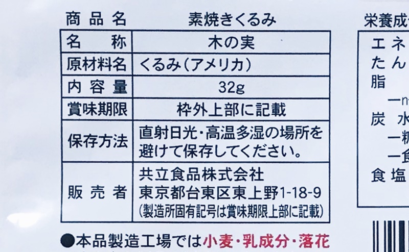 【ローソン】素焼きくるみの原材料